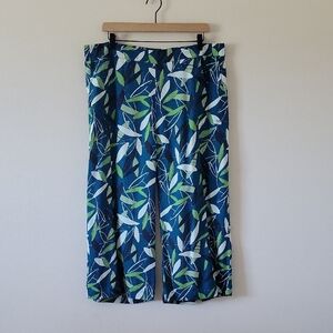 Weird Fish Dark Teal Leaf Print Wide Leg Crop Pants Size UK18/US14‎